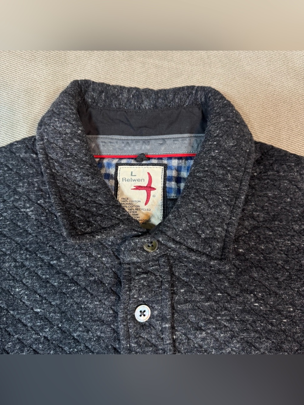 Relwen Bubble Knit Shirt Jacket Mens Large Grey Quilted Button Up Huckberry - Picture 4 of 13